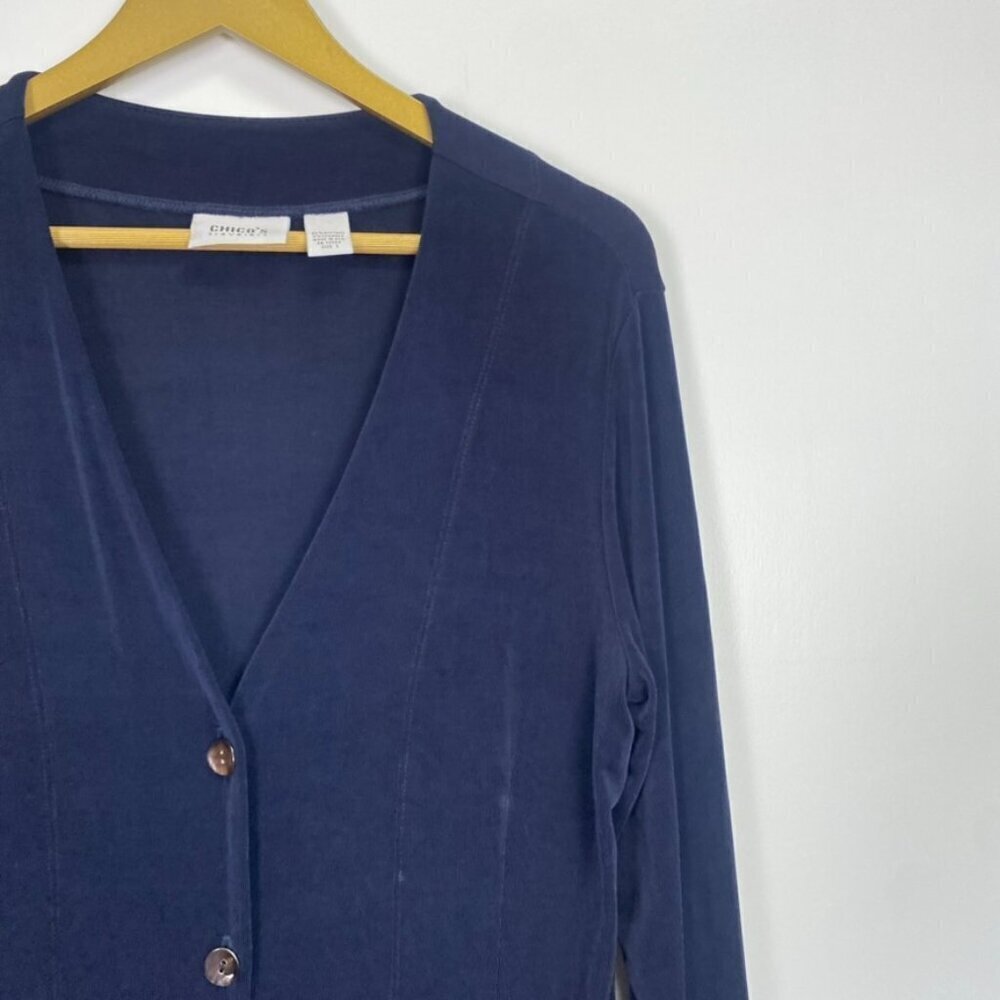 Chico's Travelers Dark Blue V Neck Cardigan - Picture 3 of 8